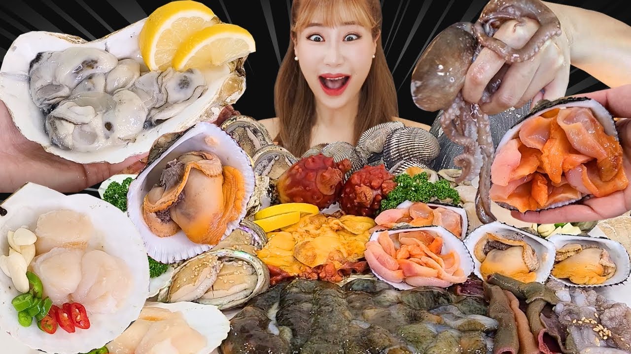 해산물 파~뤼😍키조개, 피조개, 멍게, 산낙지, 전복, 굴, 해삼, 개불, 가리비 먹방 MOST POPULAR RAW SEAFOOD MUKBANG モッパン
