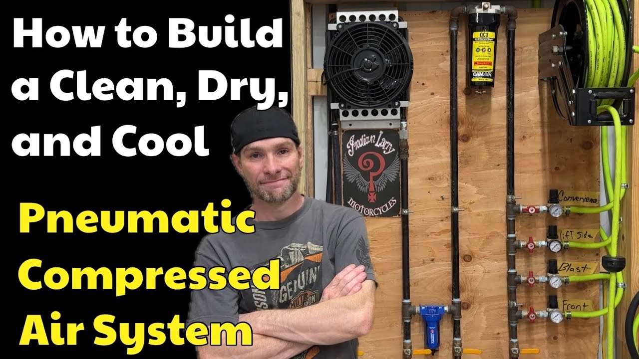 Dry Shop Air Compressor set up Pneumatic Manifold Fan Cooler, Filter, Water Separator piping system