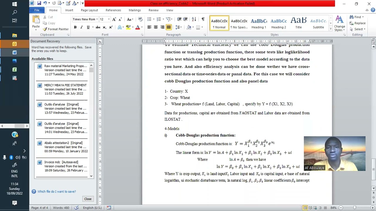 Technical efficiency measurement