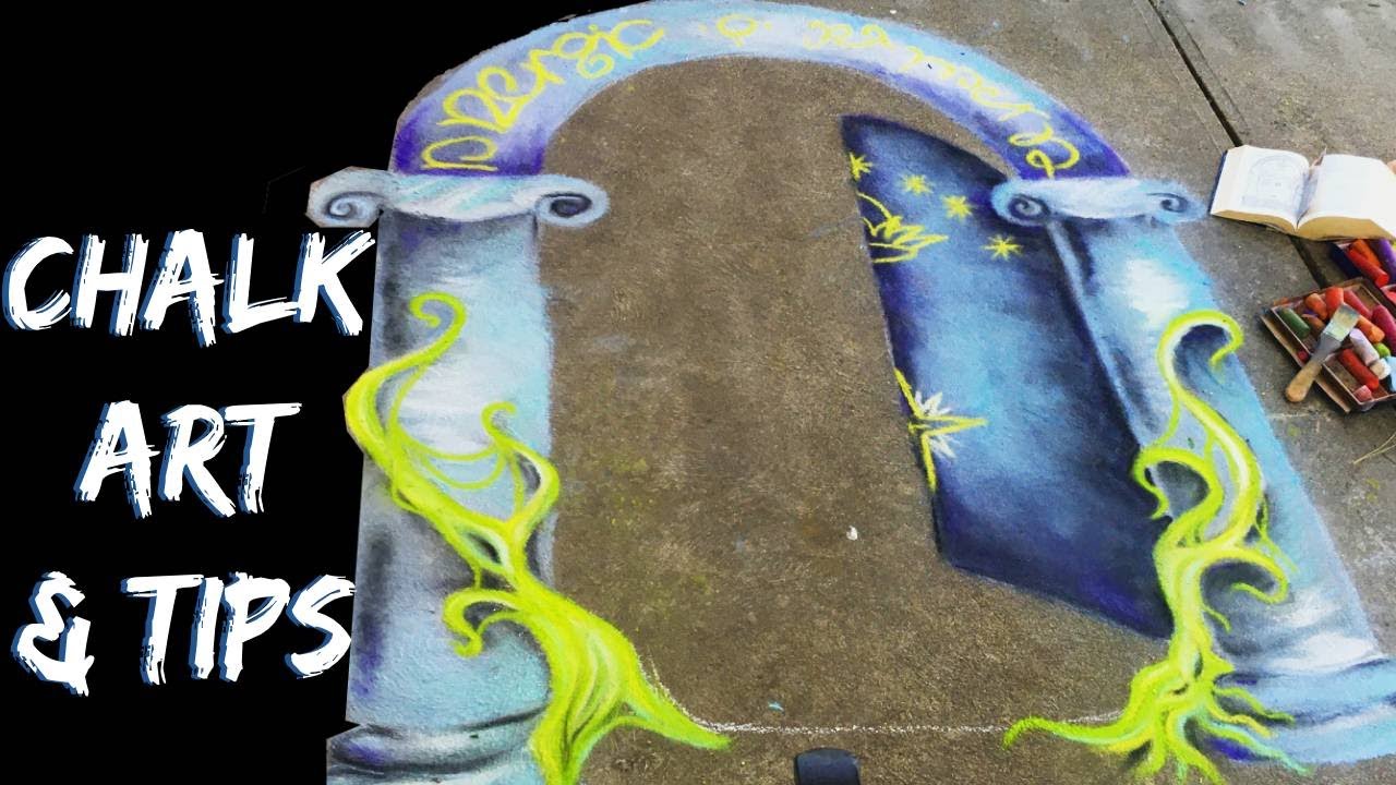 SIDEWALK CHALK ART! Drawing & Tips *Day 1* Prang Freeart chalk, Door of Durin 3D perspective