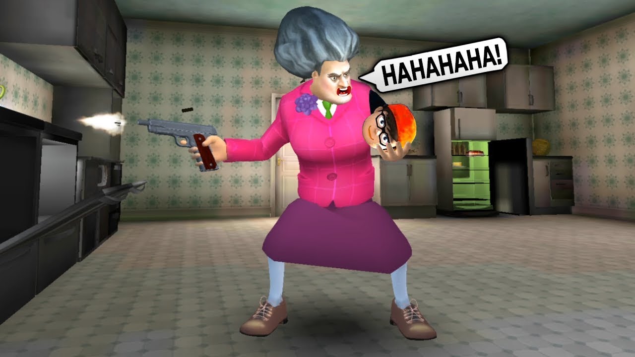 Злая Бабка Учительница Мисс Ти с ПИСТОЛЕТОМ! - Scary Teacher 3D