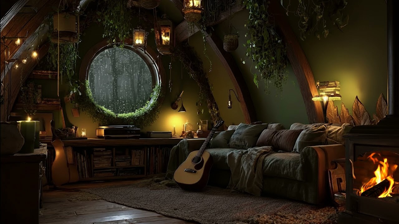 Warm Fireplace Study Room 🔥 Cozy Desk, Books & Soft Cabin Light for Deep Focus (3 Hours)