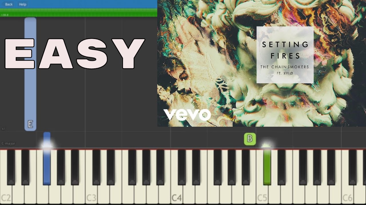 How to play Setting Fires - EASY Piano Tutorial - The Chainsmokers