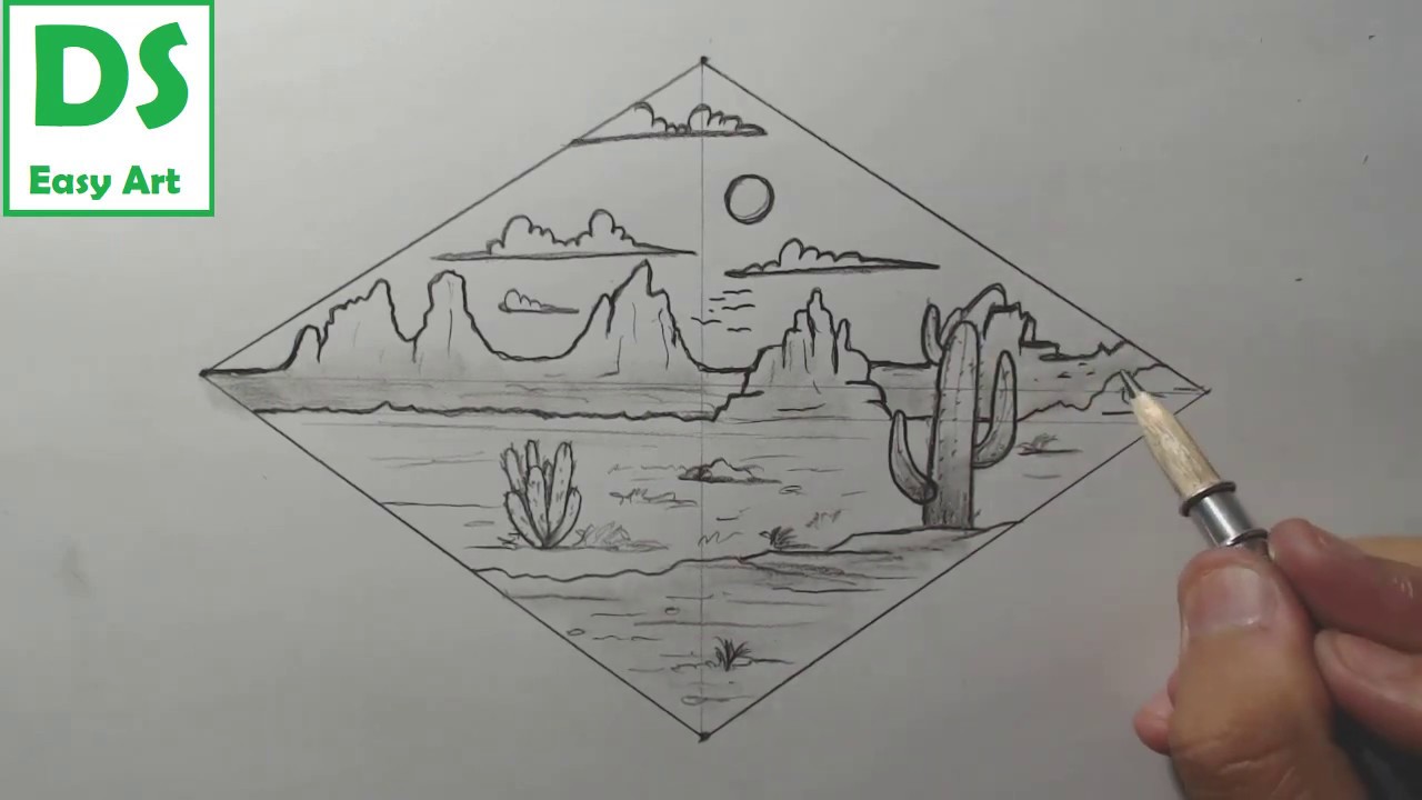 Como desenhar paisagem deserto fácil passo a passo