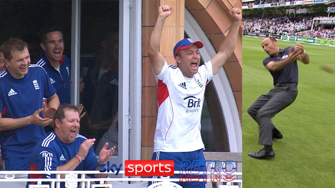 Nasser Hussain misses a catch to the delight of the England cricket team