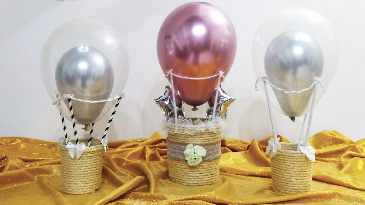 Como Fazer Centro de Mesa de Balões Com Vasos Sisal Para Decoração de Festas Cesto Mesa Com Balão