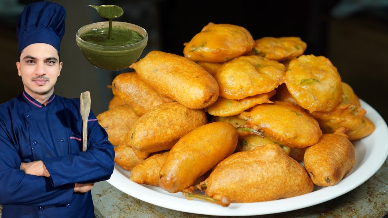 Crispy Aloo Mirch Pakora With Green Chutney|Chef M Afzal|Dhaba Style Crispy Mirch Aloo Pakora|