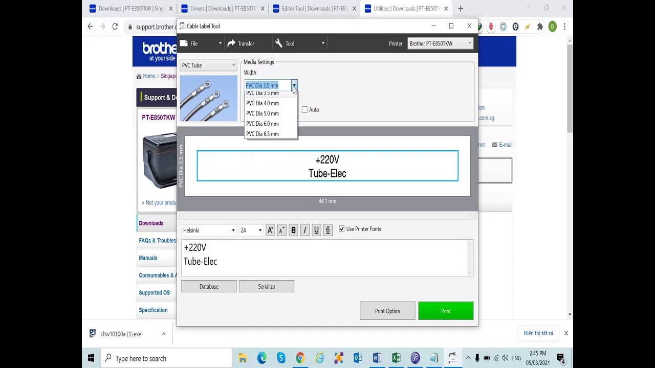 Hướng dẫn in ống từ phần mềm Cable Label Tool với máy in nhãn PT-E850TKW / PT-E800T (0944523668)