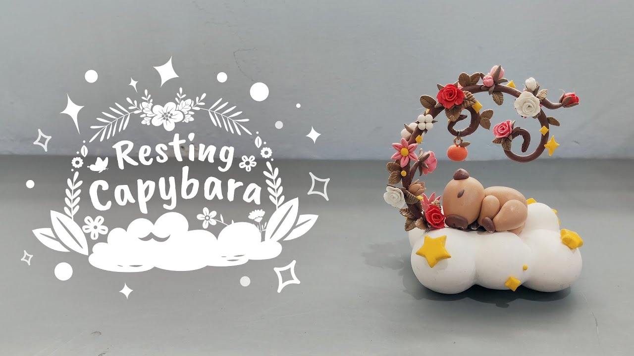 Resting Capybara | Capybara Clay Sculpture - Clay Art Rose Wreath - Capybara Air Drying Clay Project