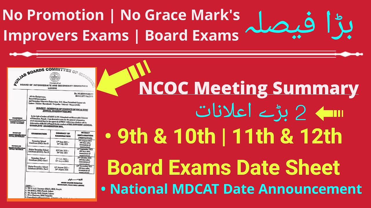 Big News ✌️NCOC Meeting Decision / Matric & FSc Board Exams Date Sheet Issued / NMDCAT 2021 Date/FSc