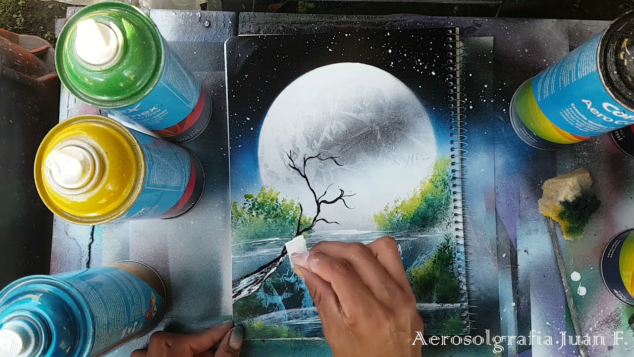 Como hacer paisaje en Aerosol en tu Libreta bien Explicado - super f&aacute;cil Spray paint art