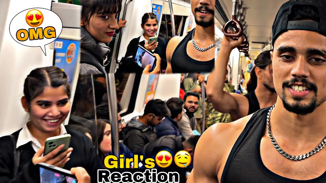 BODYBUILDER SHIRTLESS IN DELHI METRO🚇😍 Delhi Cute Girls Reactions😘 | Part-3 | Fitness Master Deepak