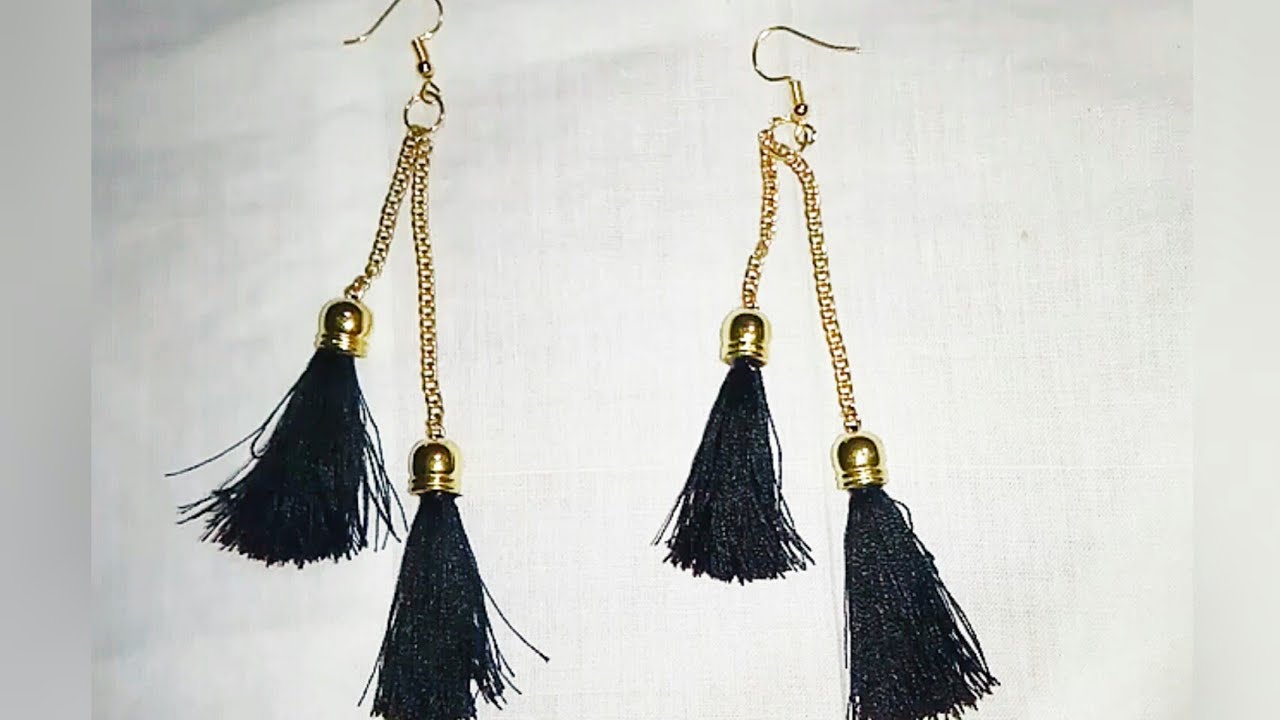 SILK THREAD TESSEL EARRINGS WITH CHAIN - 2 LAYERED