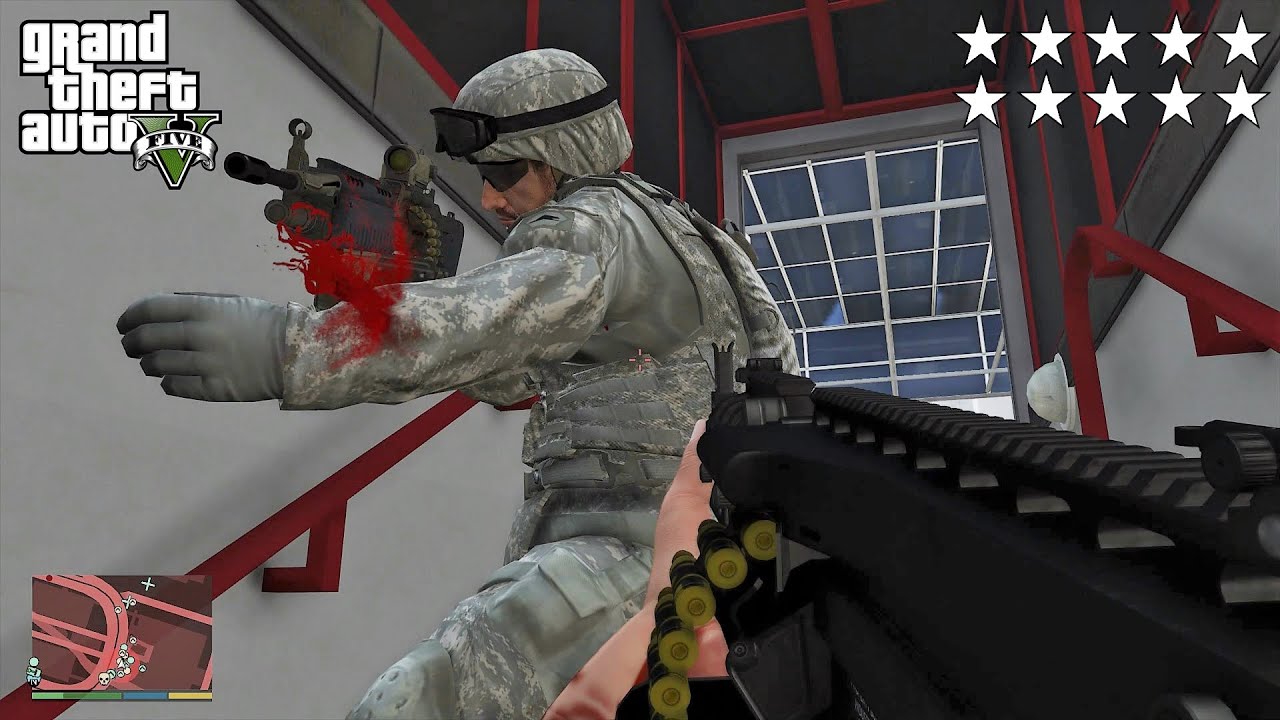 GTA 5 - Michael’s First Person TEN STAR COP BATTLE At LSIA SUBWAY STATION (GTA V Funny Moments)