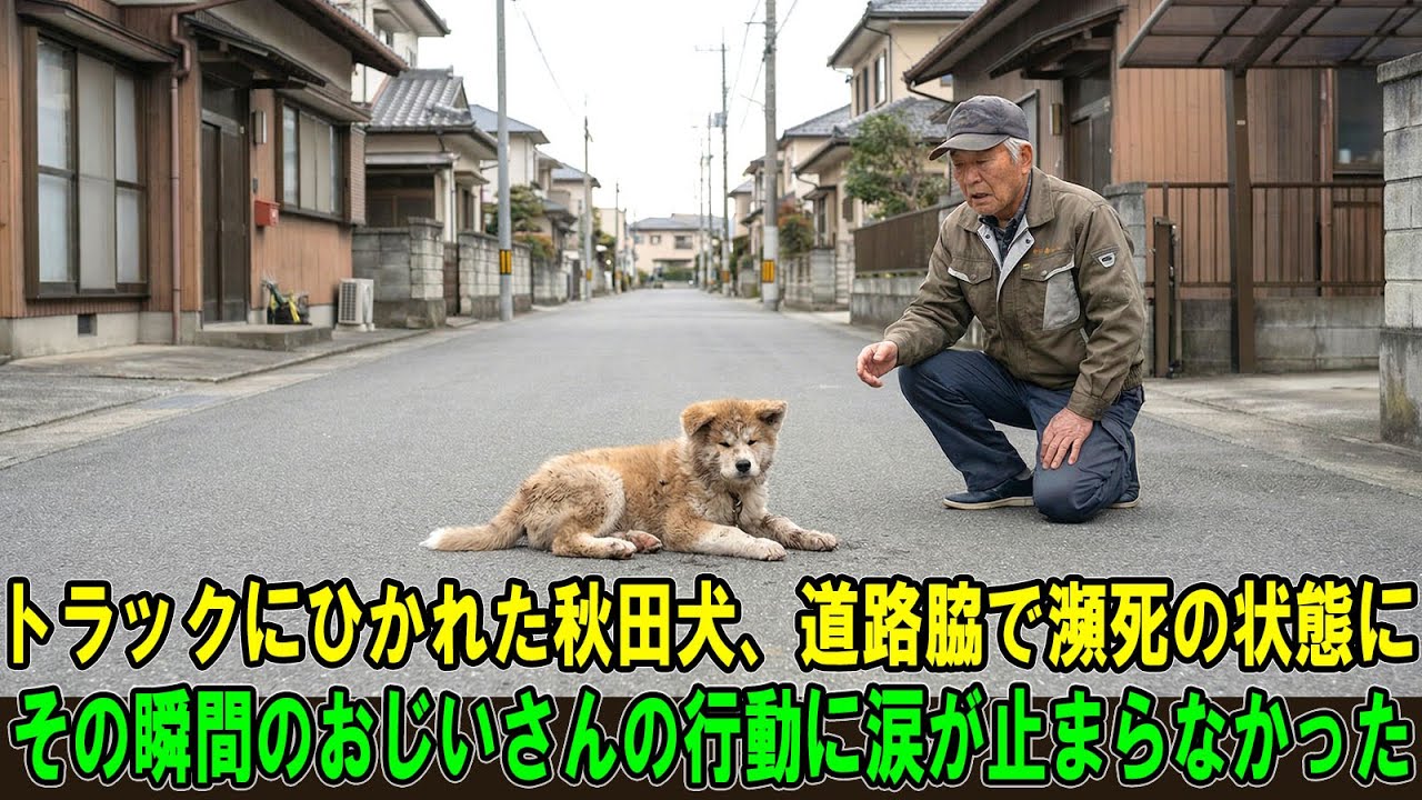 【奇跡の実話】トラックにひかれ重傷を負った秋田犬が道路脇で瀕死の状態に…その直後のおじいさんの行動に、見る者は涙を止められなかった！