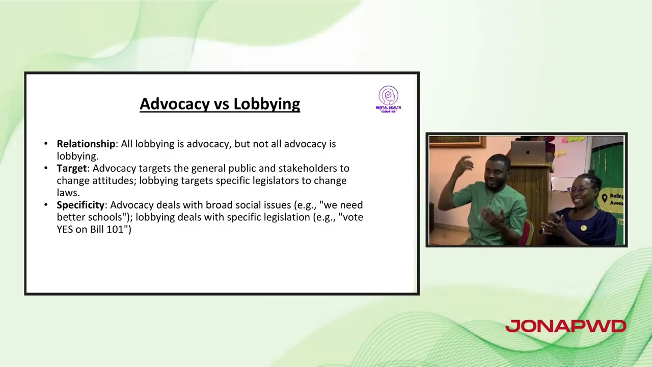 Day 1 (continued) Advocacy Training
