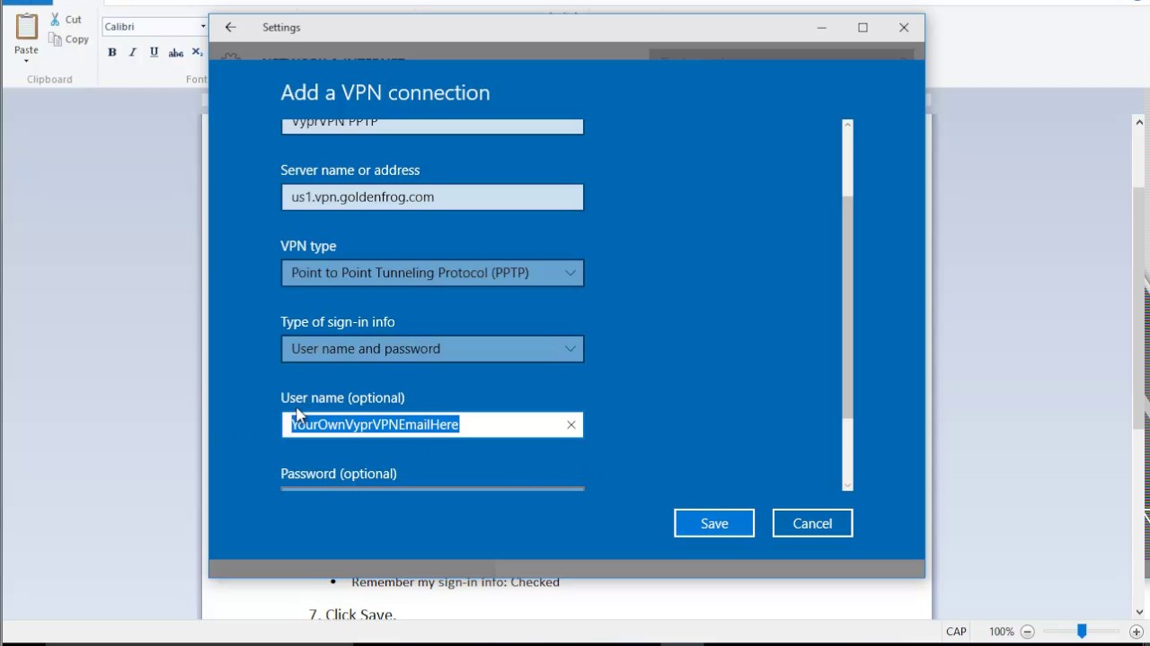 Set up VyprVPN PPTP VPN in Windows 10