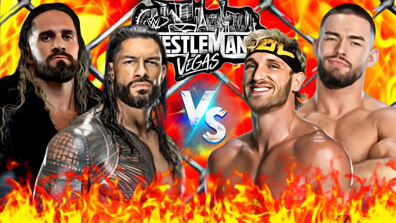 Roman Reigns and Seth Rollins vs Logan Paul and Austin Theory Elimination Tag Team Match in WWE 2k25