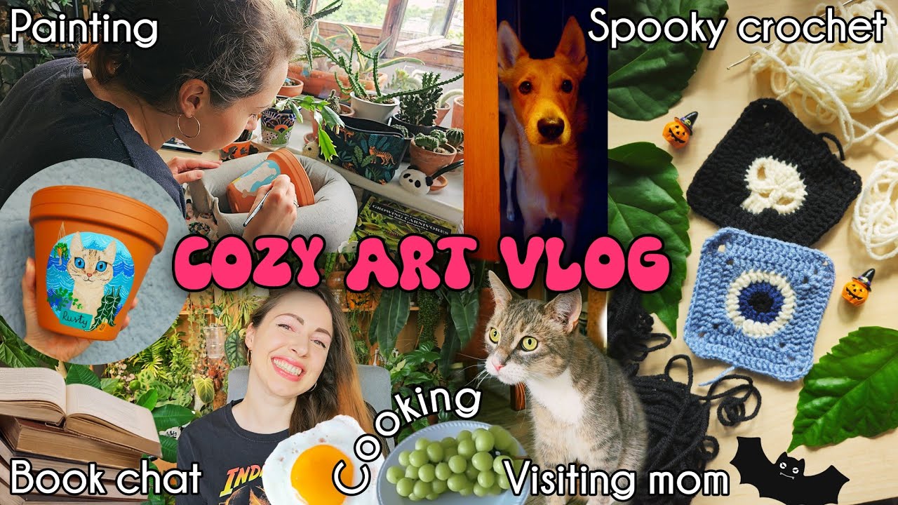 cozy homebody vlog🏡 painting your pets🐕 spooky crochet🧶 reading📖 cooking🥯 owning small business 🖍