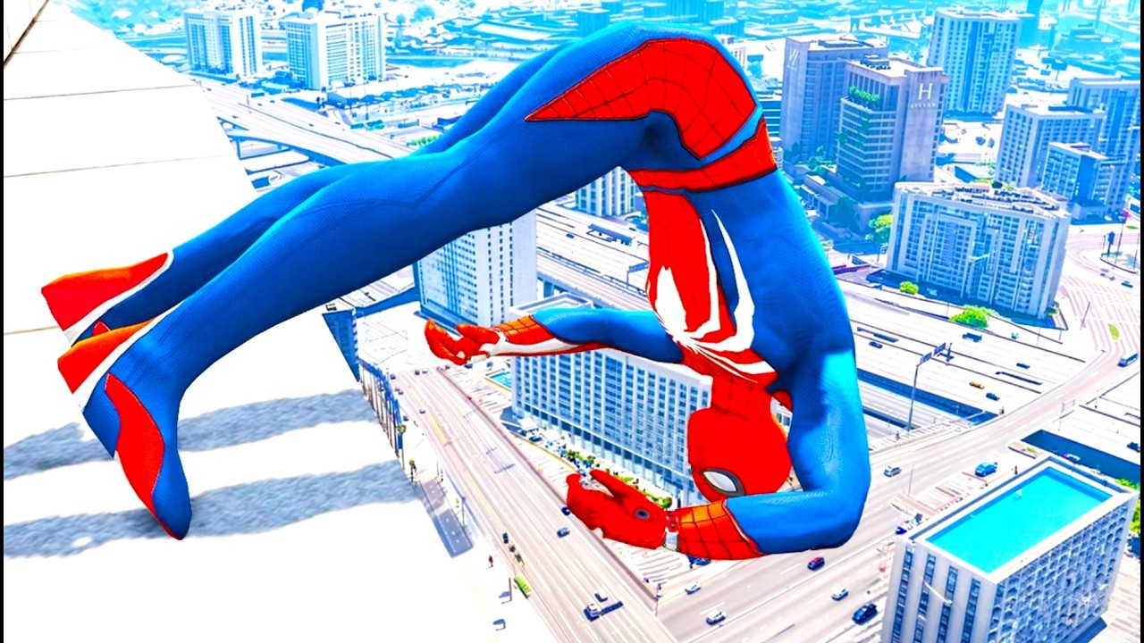 SPIDERMAN CRAZY JUMPS/FALLS (GTA 5 Spider-Man Best Gameplay) #5