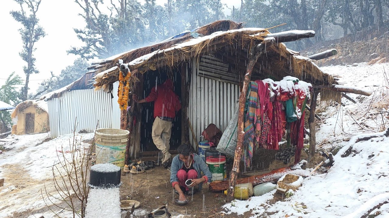 The Best Nepali Rural Village Life During the Snowfall day || Beautiful Nature With Rural Village ||
