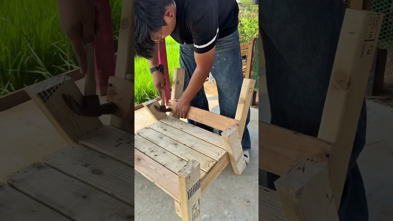 Building a rustic outdoor chair in under 60 seconds! ⏱️🪵 #woodworking #diy #diyfurniture