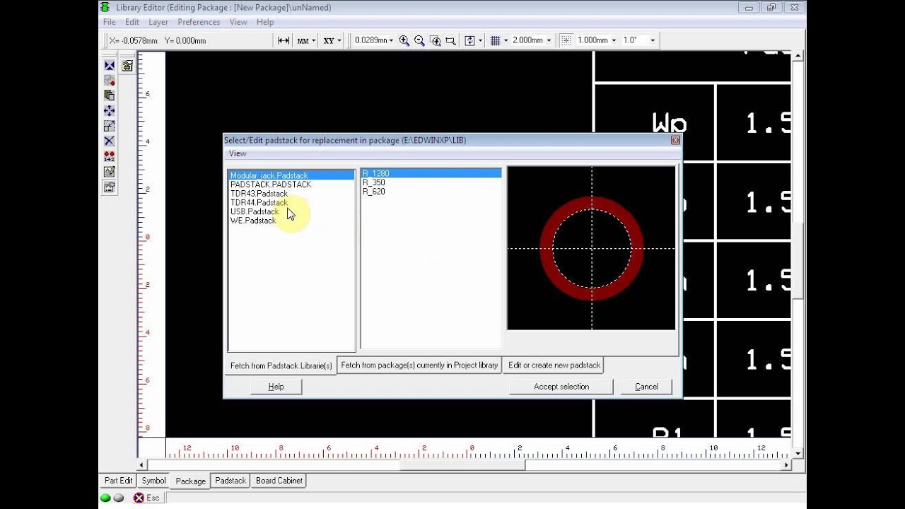 Change Padstack in EDWinXP Layout Editor