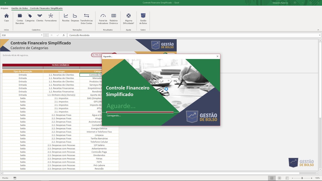 Cadastro de Categorias (Plano de Contas) - Controle Financeiro Simplificado - Gestão de Bolso