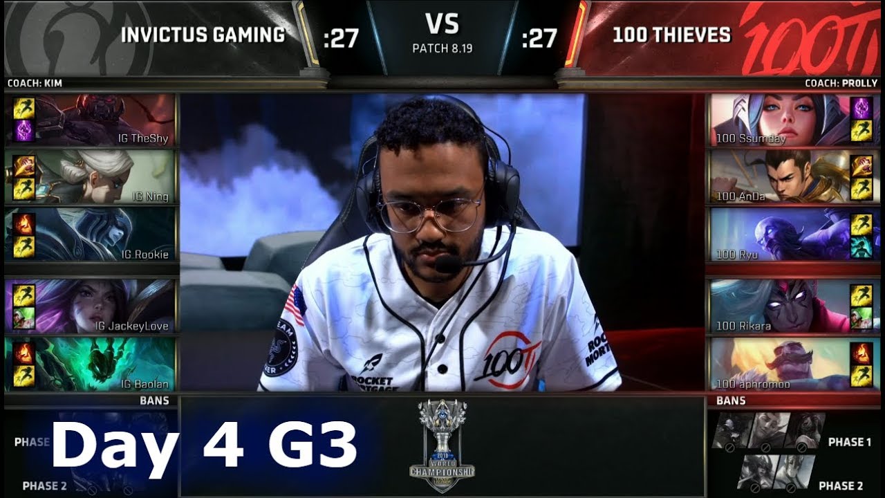 IG vs 100 | Day 4 Group Stage S8 LoL Worlds 2018 | Invictus Gaming vs 100 Thieves