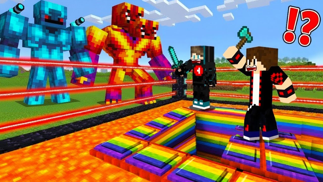 ماين كرافت : حماية حفرة الرينبو من الوحوش العمالقة !!؟ 🔥😱