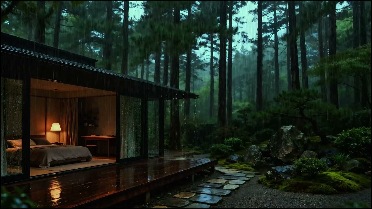 Deep Forest Cabin Rain 🌧️ Cozy Japanese Bedroom | Rain Sounds for Sleeping