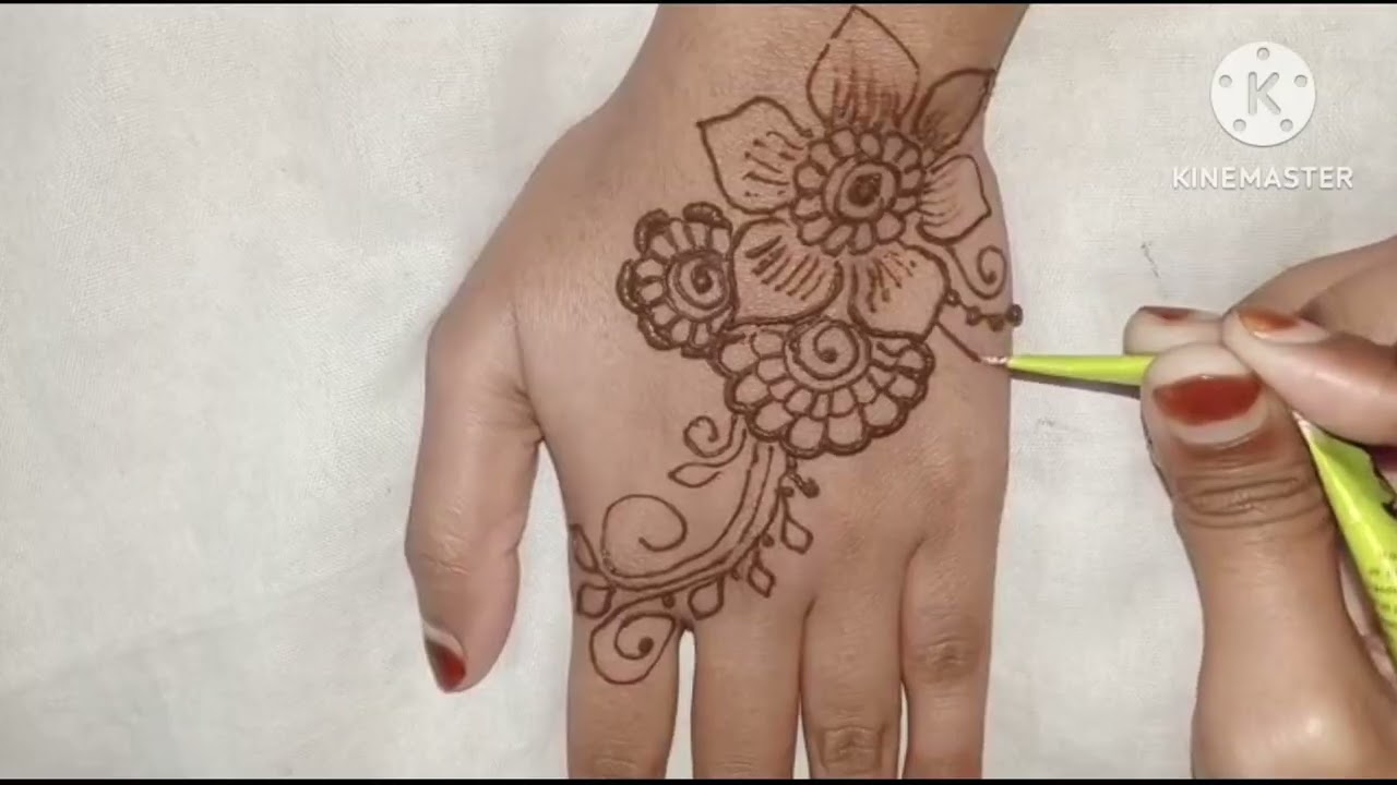 Simple Flower Back Hand Mehandi design 🌸🌿 youtube video 