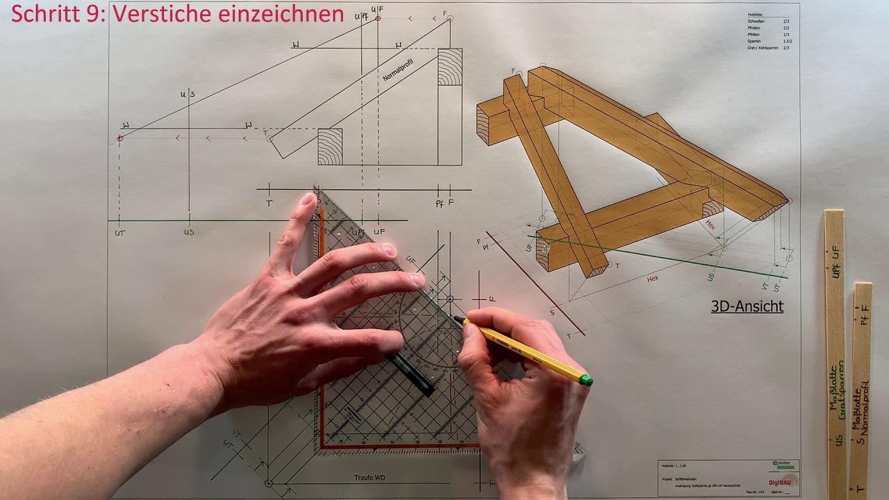 Austragung Gratsparren gleiche Dachneigung Video 3 | Bildungszentrum Holzbau Biberach