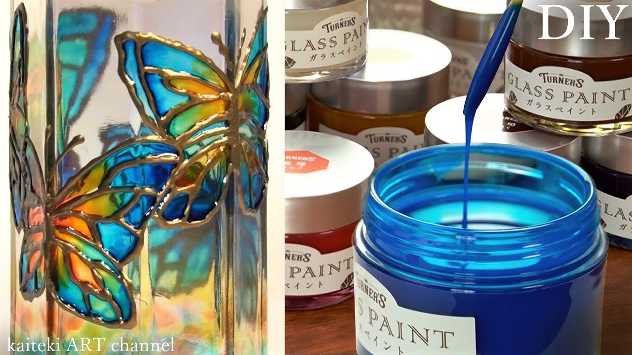 ガラスに描ける絵の具でステンドグラス風DIY 🦋 How to paint on glass | diy craft like stained glass