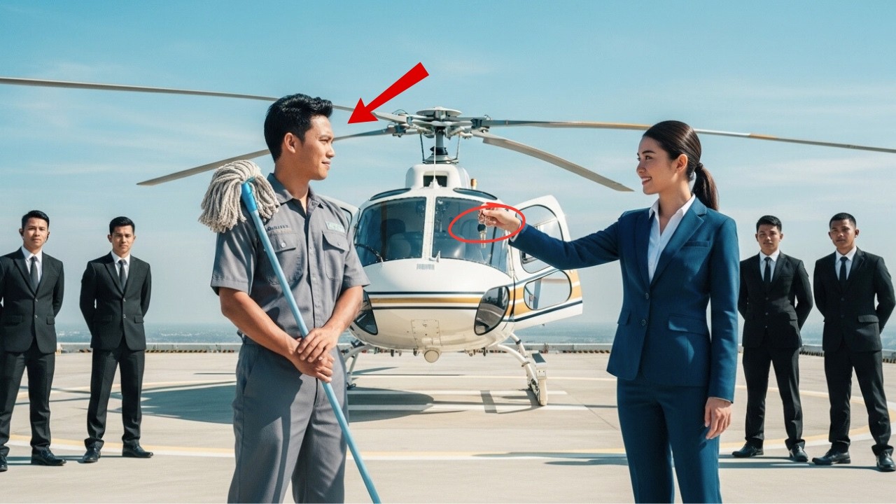“Pinagtawanan ng CEO ang Janitor: ‘Paliparin Mo ang Helicopter at Pakakasalan Kita’ — Nabigla Siya”