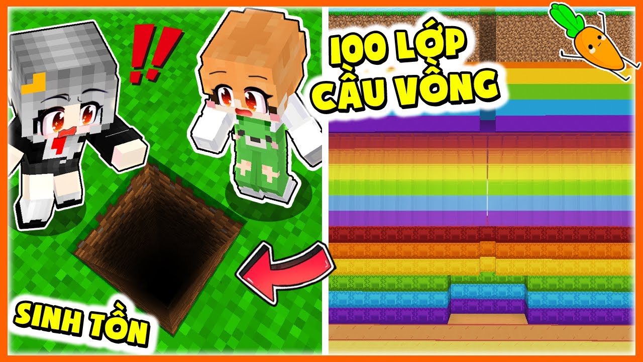 Kamui Và Sammy Thử Thách 24H Sinh tồn 100 LỚP Block CẦU VỒNG Trong Minecraft