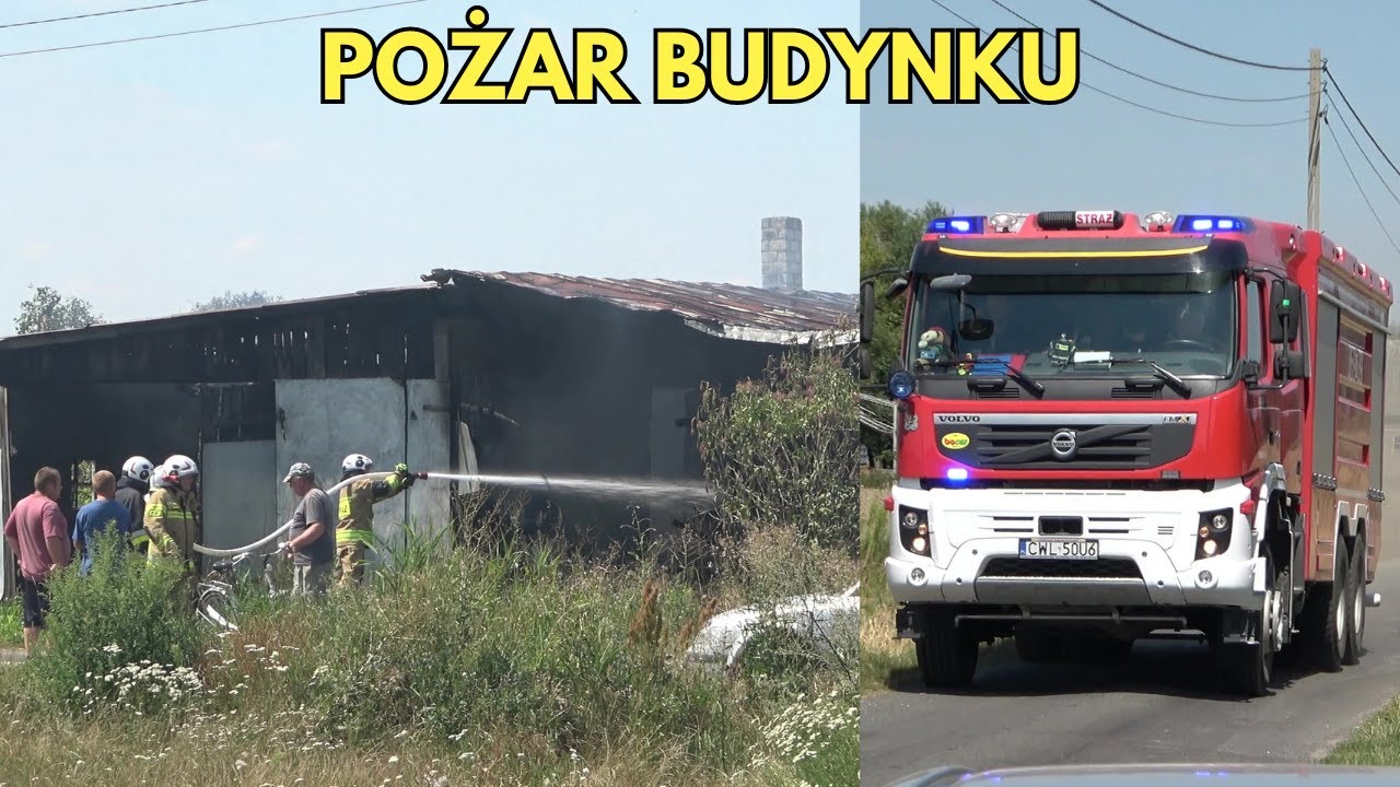 Pożar budynku gospodarczego w Czamaninie-Kolonii 20.07.24 - Alarmowo zastępy Straży i miejsce akcji