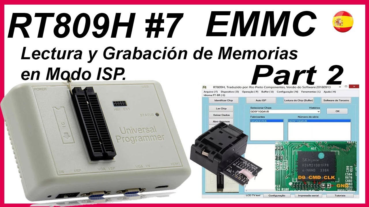RT809H 7 Lectura y Grabación de Memorias EMMC Modo ISP en MAIN Board 40-MS6488-MAD2HG