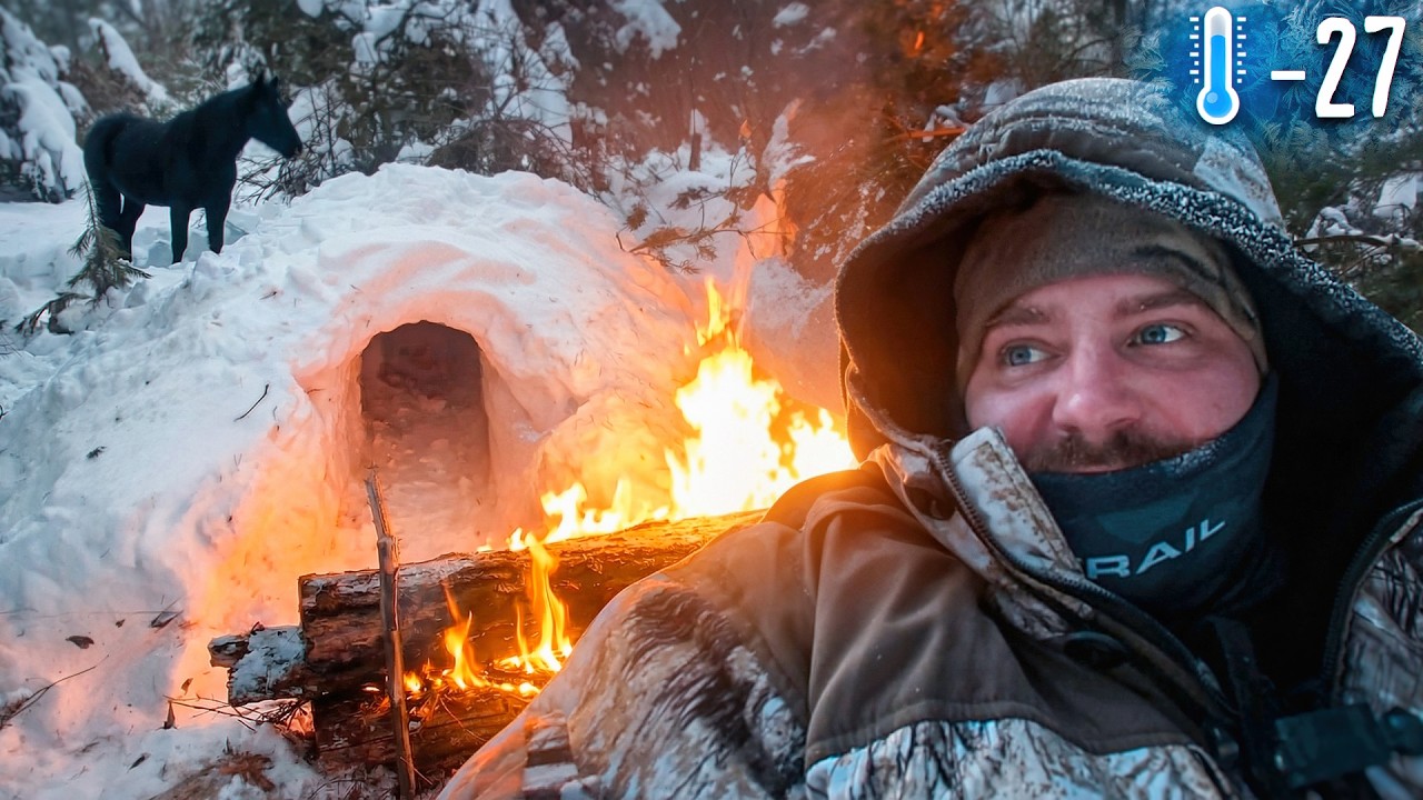 ЭКСТРЕМАЛЬНАЯ НОЧЕВКА В СУГРОБЕ, тест спальника king hunter north, минус коптер