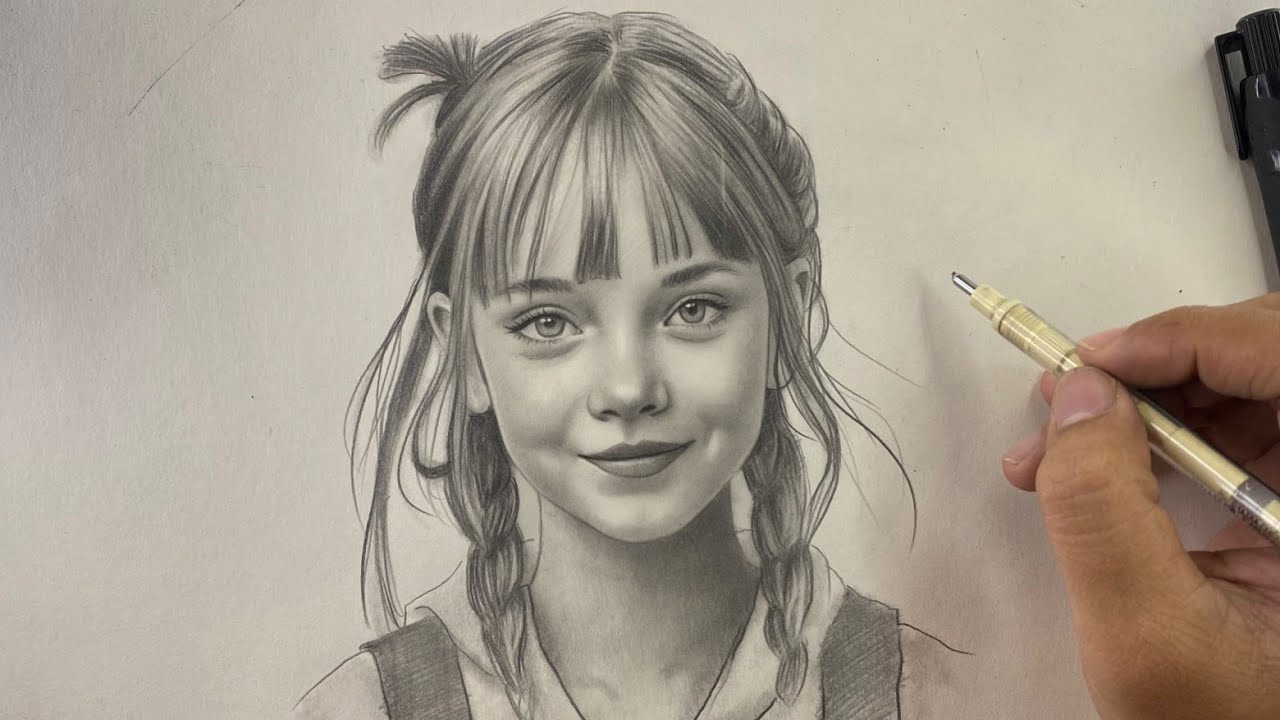 Woman portrait drawing in graphite pencil ( Mono Zero )