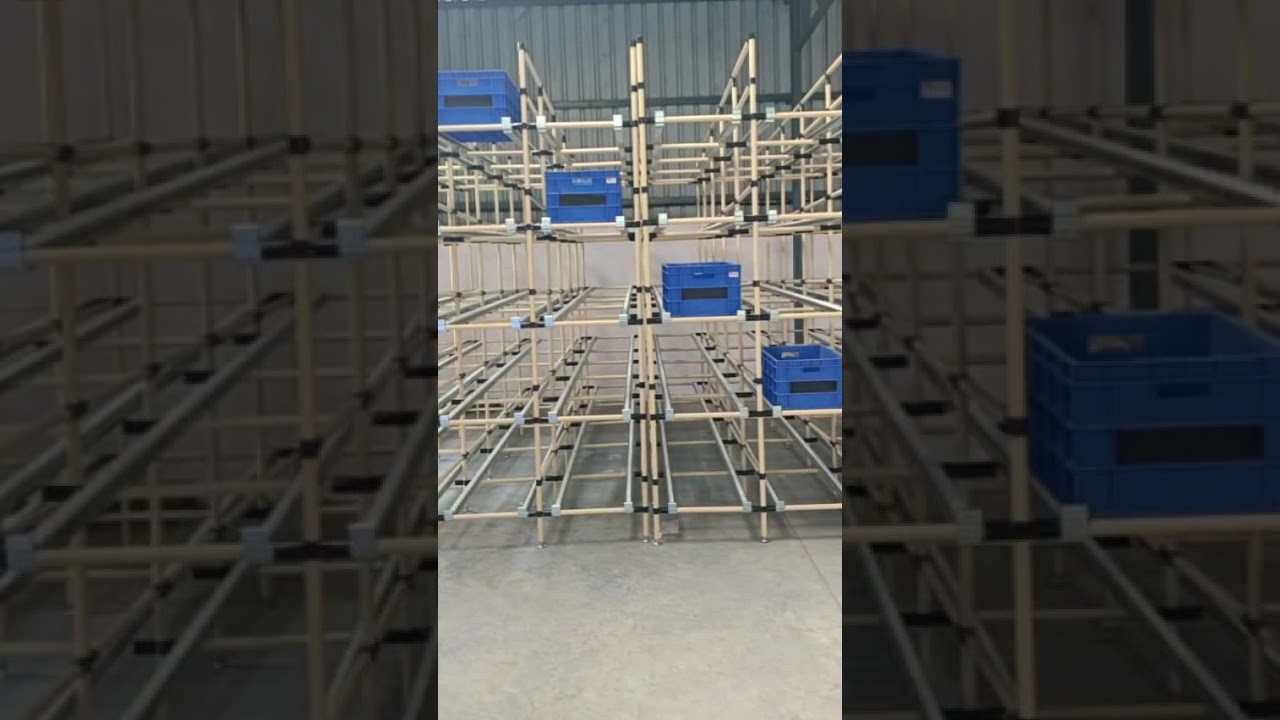 FIFO Storage Rack System | SS D-Coated Pipe & Clamp Structure | Industrial Material Flow Solution