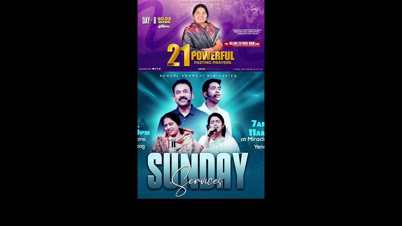 21 DAYS POWERFUL FASTING PRAYER NIGHTS | DAY 8 | Samuel Karmoji | Miracle Center | 20 MAR 26 | 6 P.M