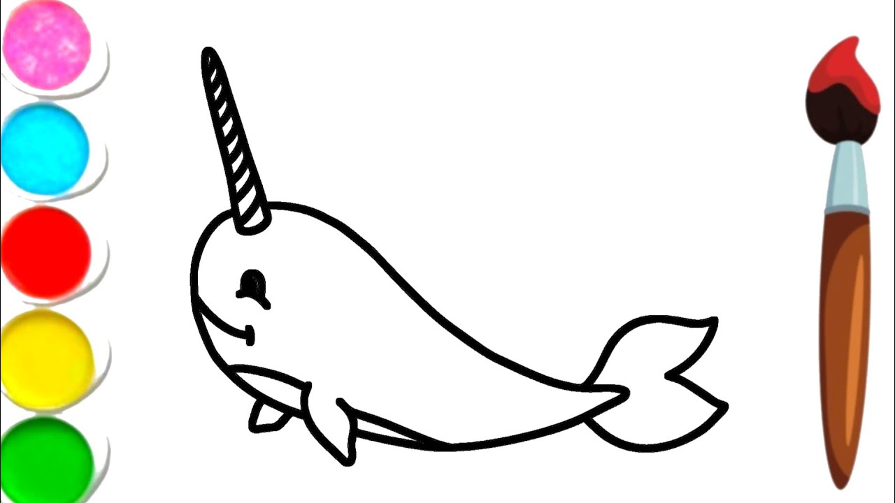 Unicorn whale Fish drawing tutorial for kids and toddler's | how to draw fish 