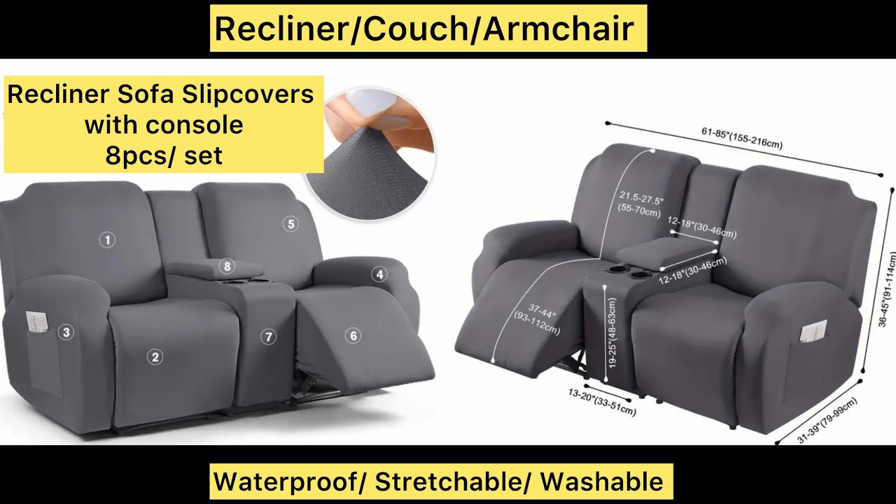 Recliner Couch Chair Sofa Covers 4 Pc / 6 Pc / 8 Pc Washable / Waterproof Long Lasting #sofacover