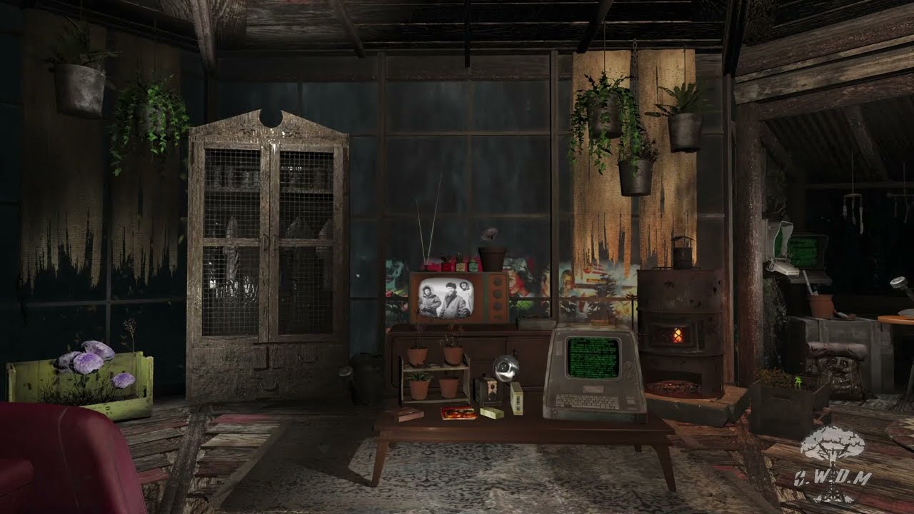 You're in Fallout 4 10 Hour Ambience: Settlement with Waterfall, Atomic Oldies & Crackling Fire