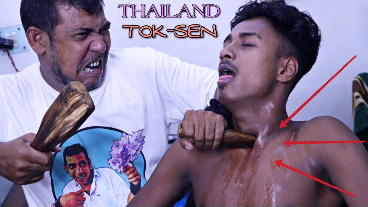 Thailand Tok Sen massage by Asim Barber / Neck, Chest & Hair cracking | ASMR