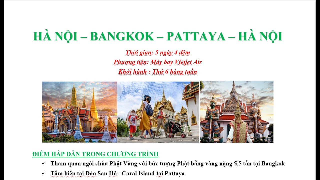 Lịch Tr&igrave;nh Tour Du Lịch Th&aacute;i Lan 5 Ng&agrave;y 4 Đ&ecirc;m 8790k