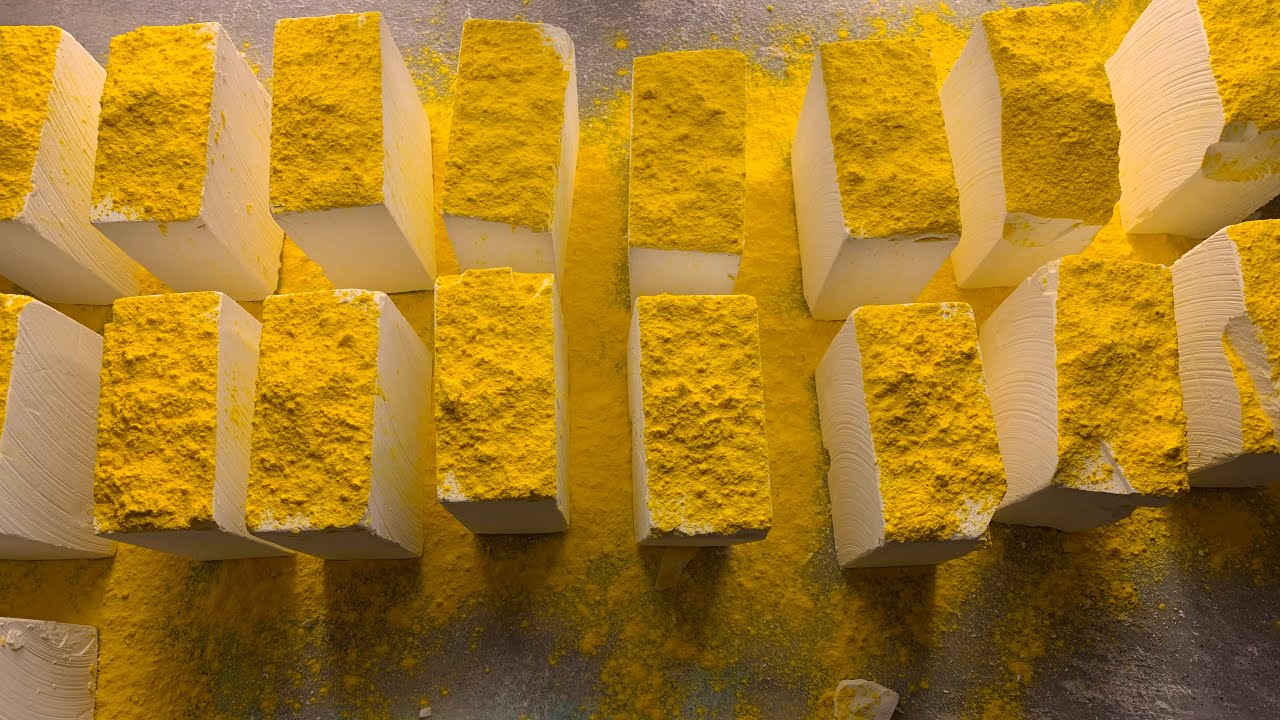 CFD  Soft Crunchy Fresh Gymchalk Blocks topped with Yellow Iron Oxide Pigments and Golden Glitter