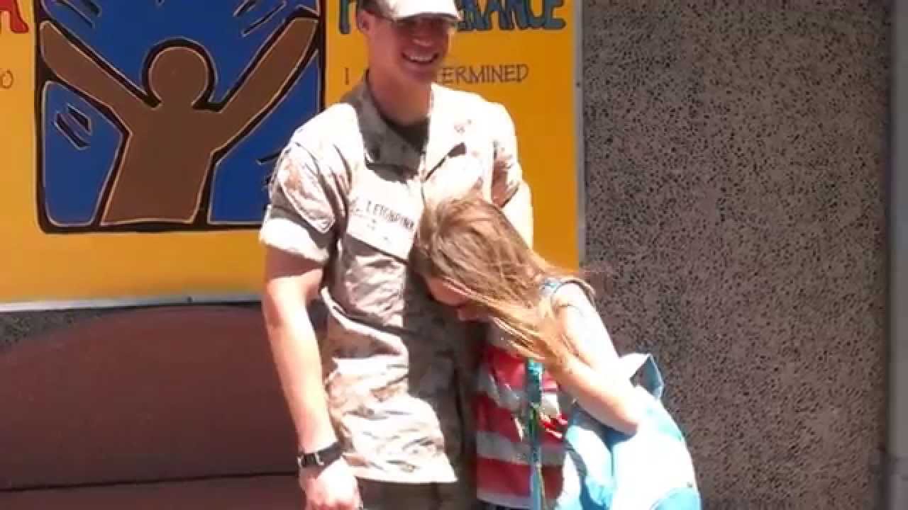 Marine Surprises little sister at school from a 6 month deployment