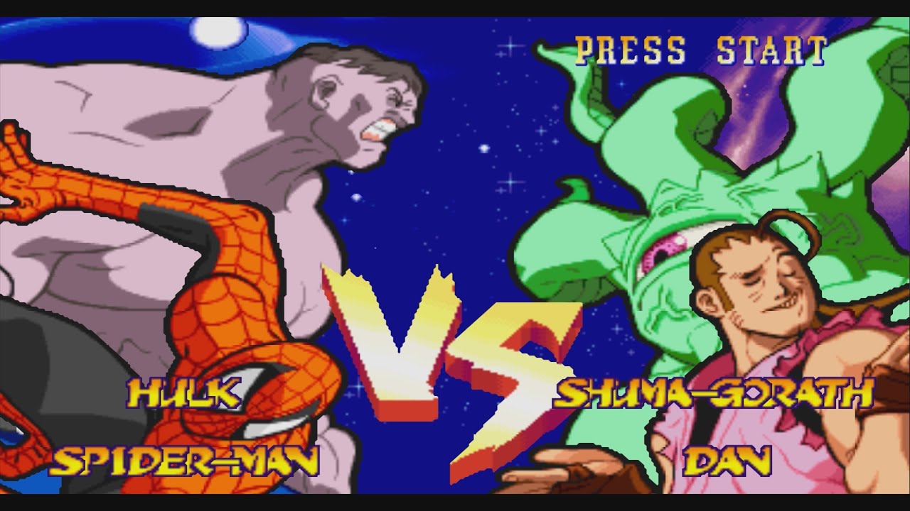 HULK & SPIDER-MAN vs SHUMA-GORATH & DAN - Marvel Super Heroes vs Street Fighter 1997